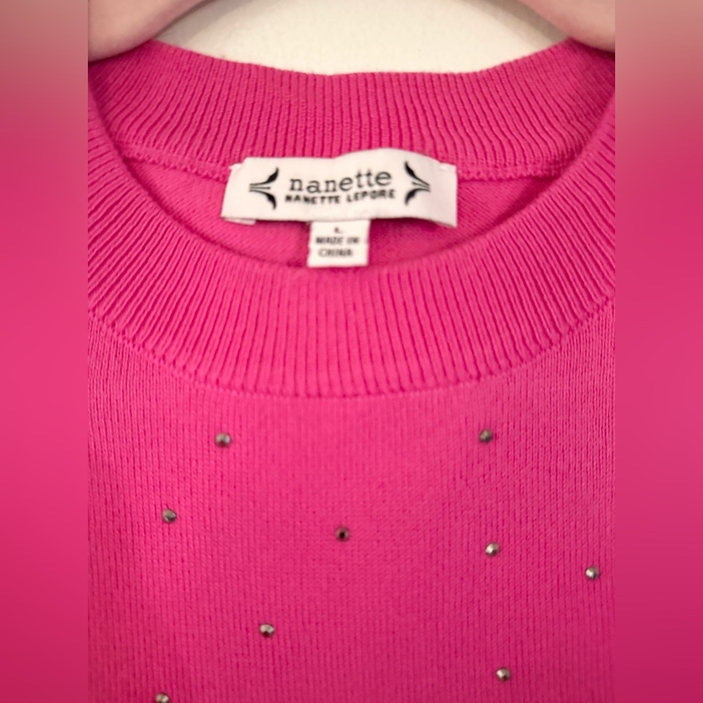 Nanette Lepore| hot pink bedazzled sweater - Picture 3 of 3